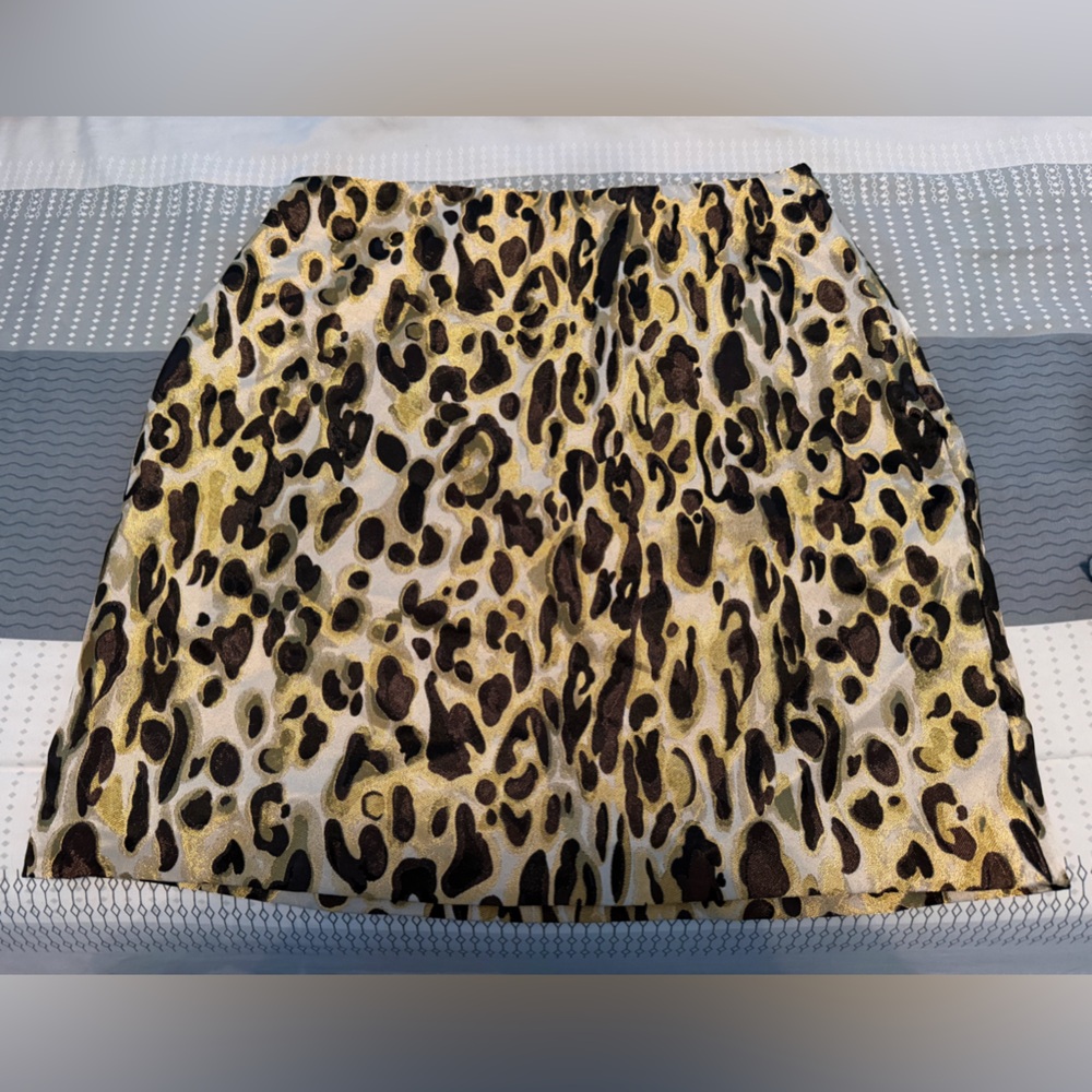 Nine West Gold and Brown Leopard A-Line Skirt